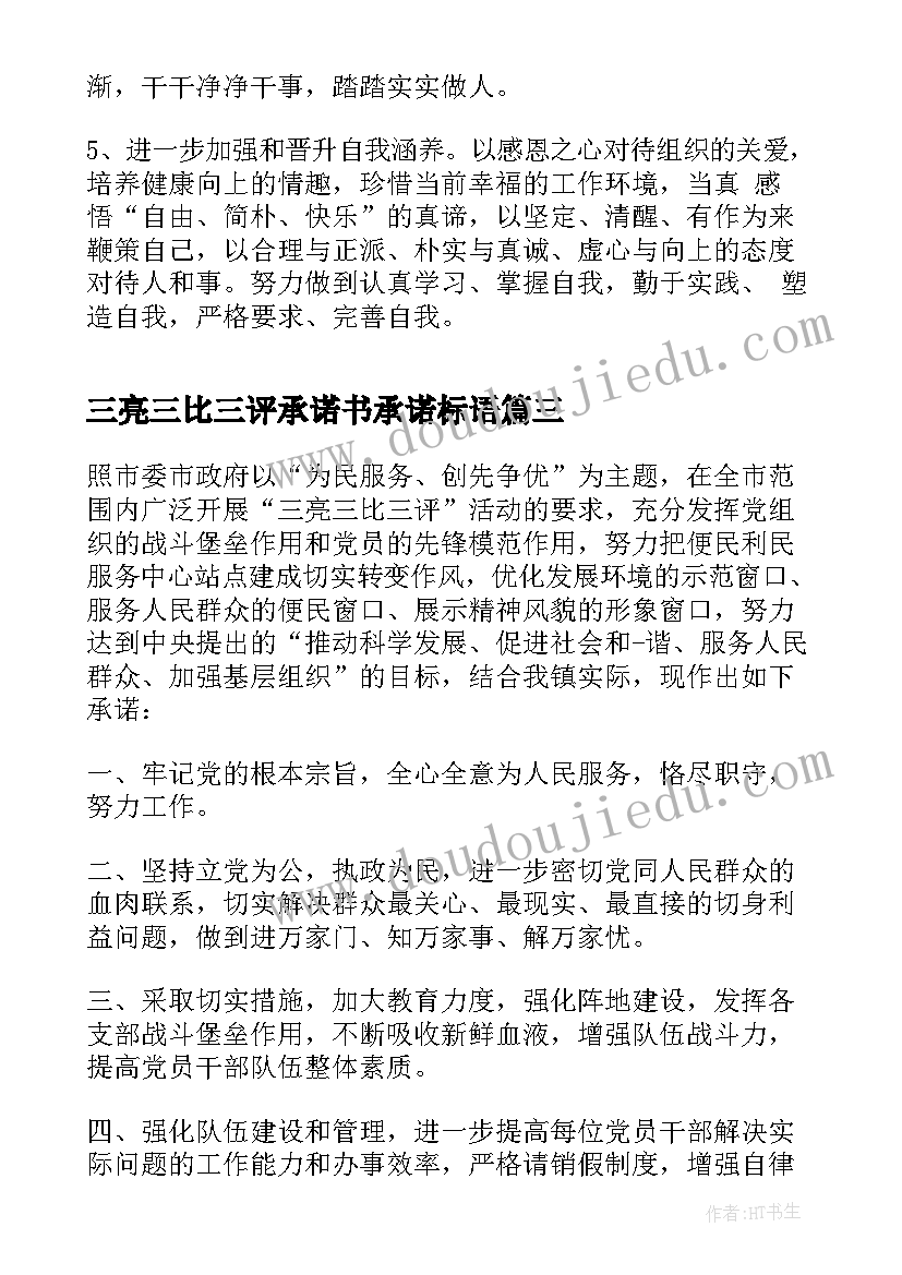 2023年三亮三比三评承诺书承诺标语(大全5篇)