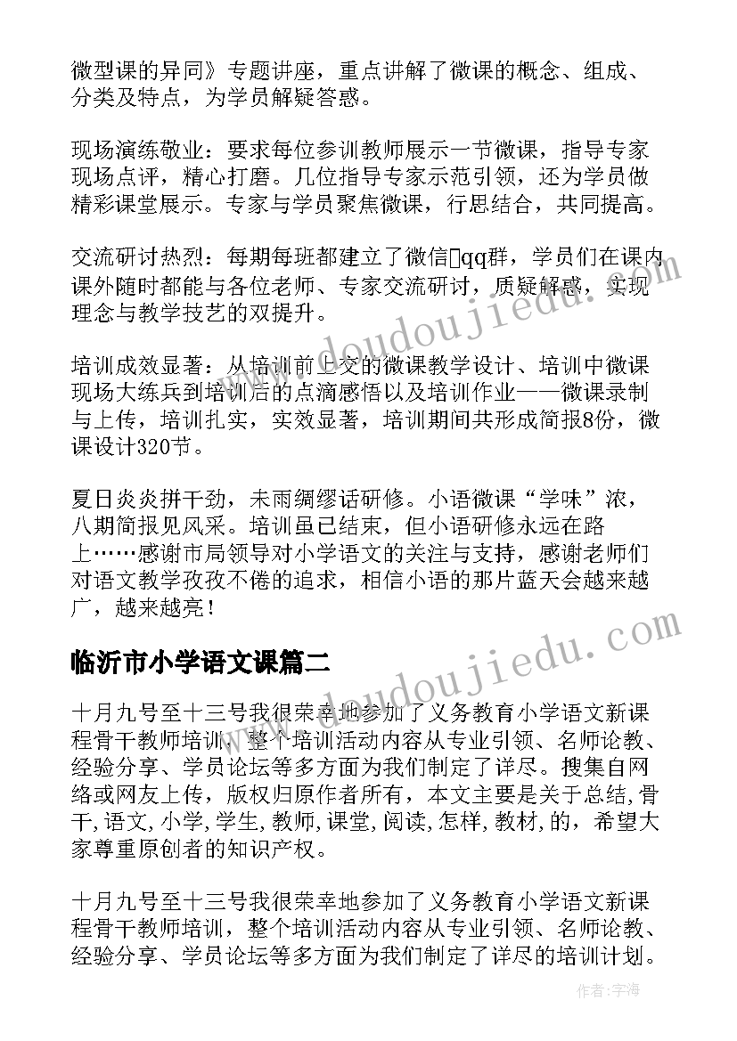 最新临沂市小学语文课 小学语文骨干教师培训总结(优质7篇)