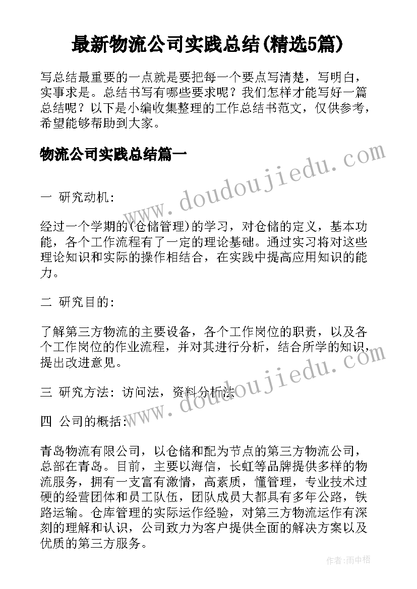 最新物流公司实践总结(精选5篇)