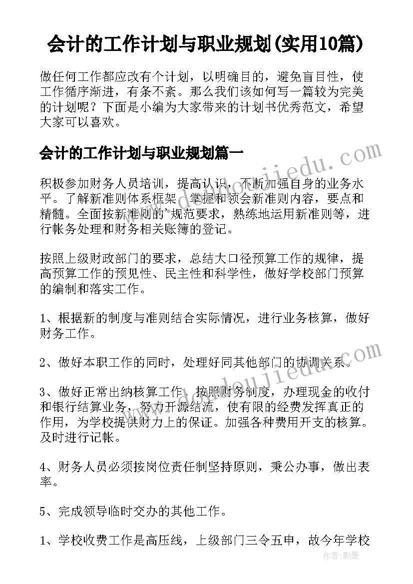 会计的工作计划与职业规划(实用10篇)