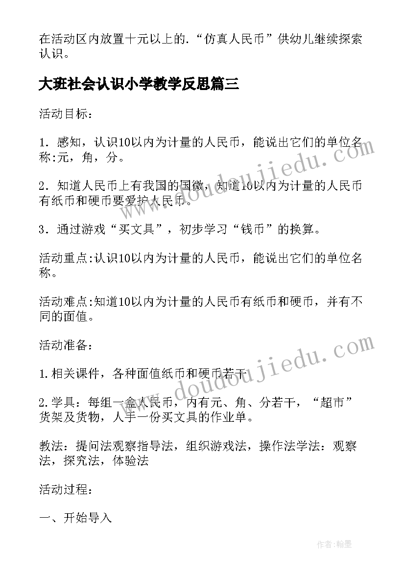 2023年大班社会认识小学教学反思(精选6篇)