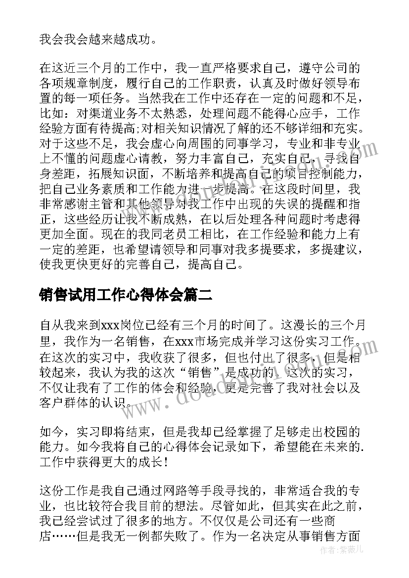 2023年销售试用工作心得体会(大全5篇)