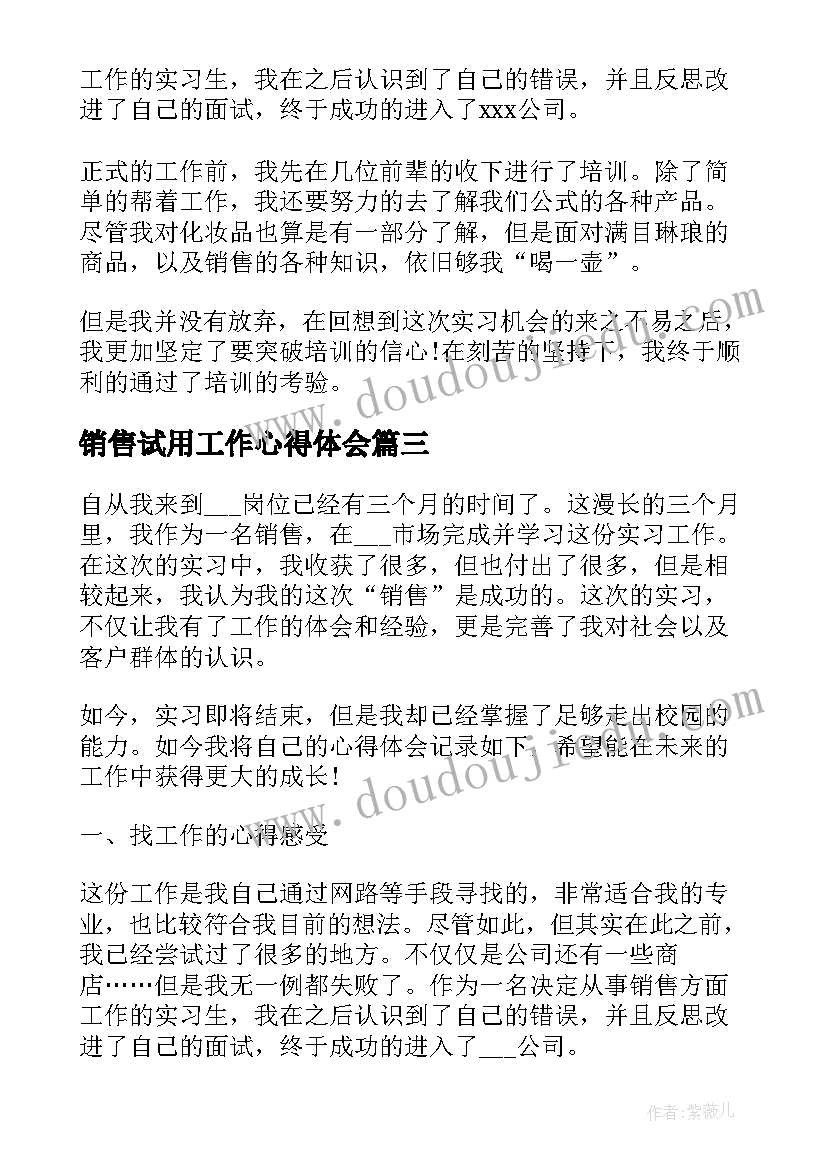 2023年销售试用工作心得体会(大全5篇)