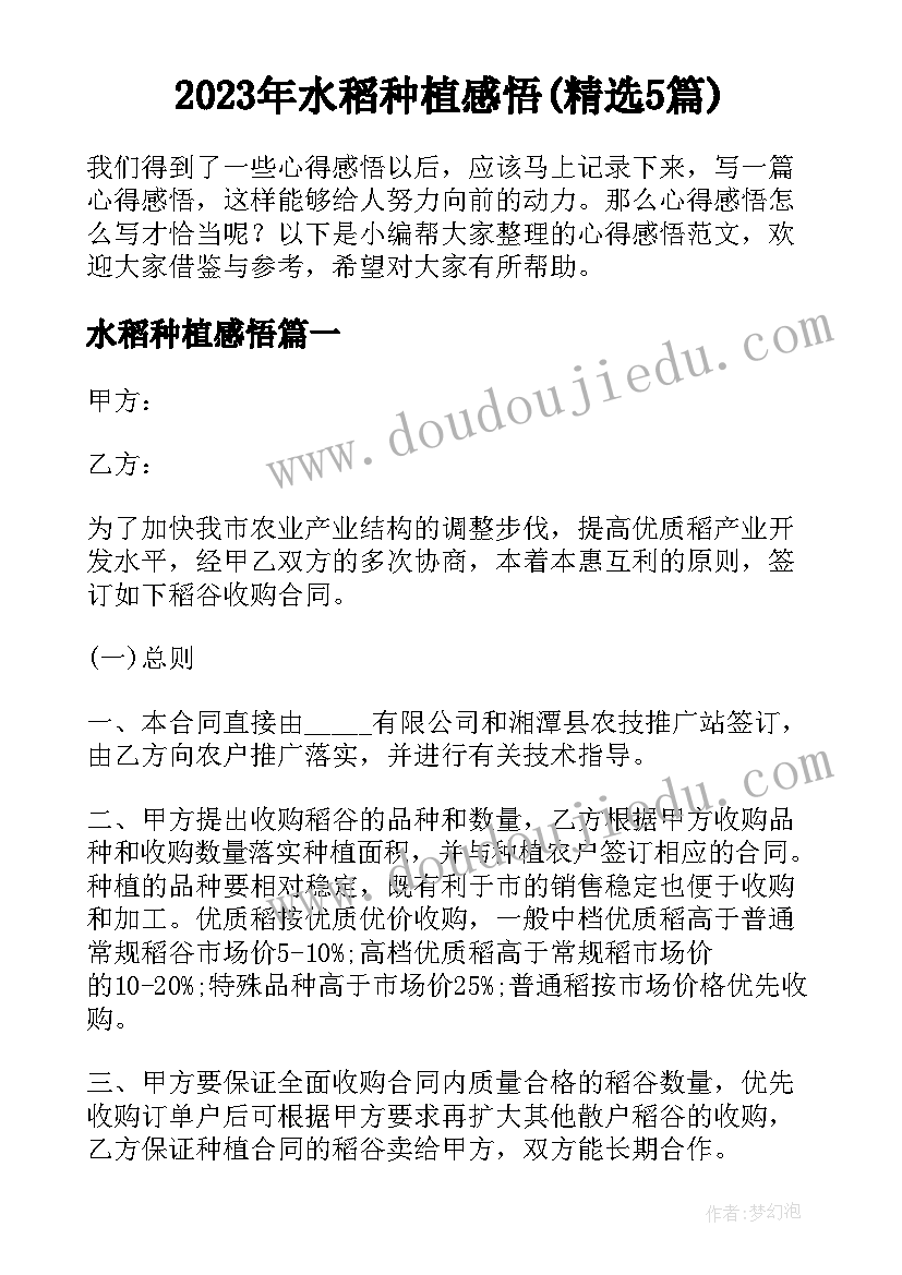 2023年水稻种植感悟(精选5篇)