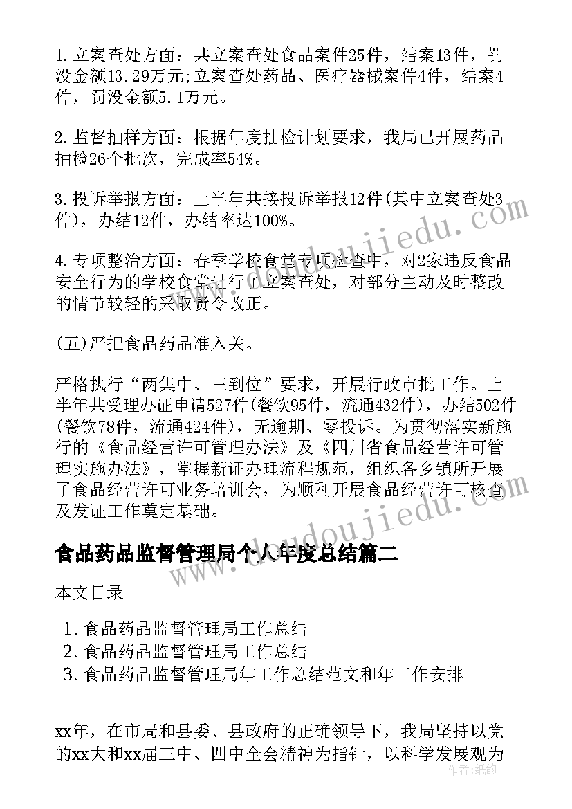 最新食品药品监督管理局个人年度总结(模板5篇)