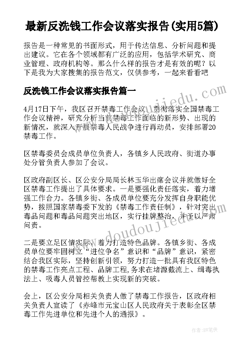 最新反洗钱工作会议落实报告(实用5篇)