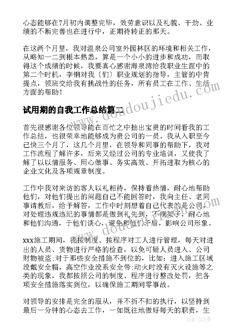 2023年试用期的自我工作总结(大全6篇)