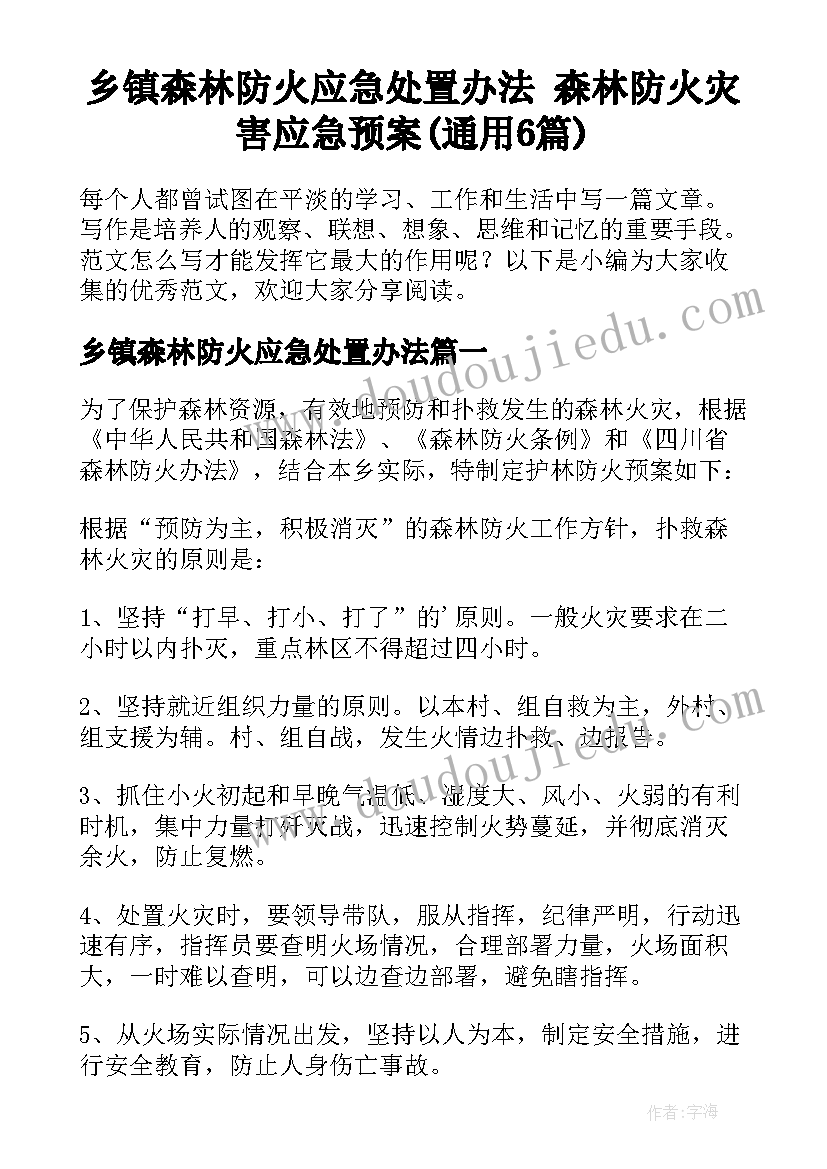 乡镇森林防火应急处置办法 森林防火灾害应急预案(通用6篇)