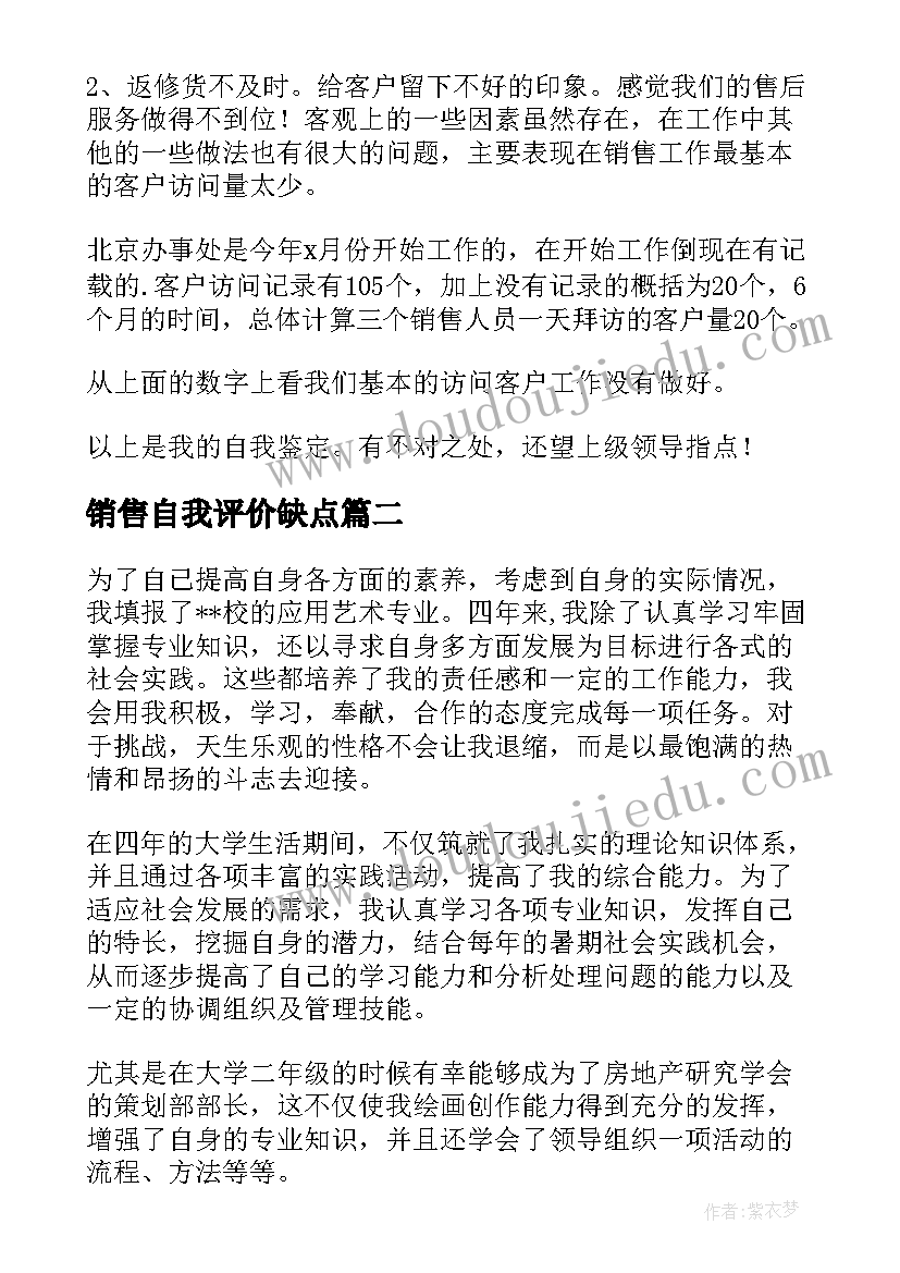 2023年销售自我评价缺点 销售自我评价(通用5篇)