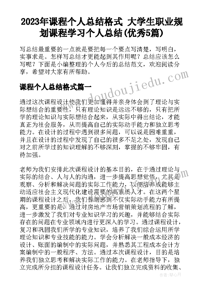 2023年课程个人总结格式 大学生职业规划课程学习个人总结(优秀5篇)