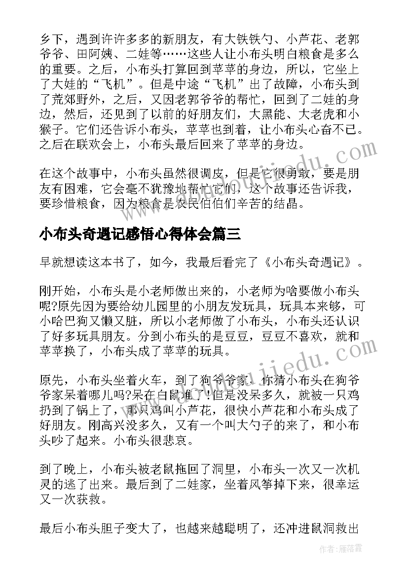 2023年小布头奇遇记感悟心得体会 小布头奇遇记读书心得(实用8篇)