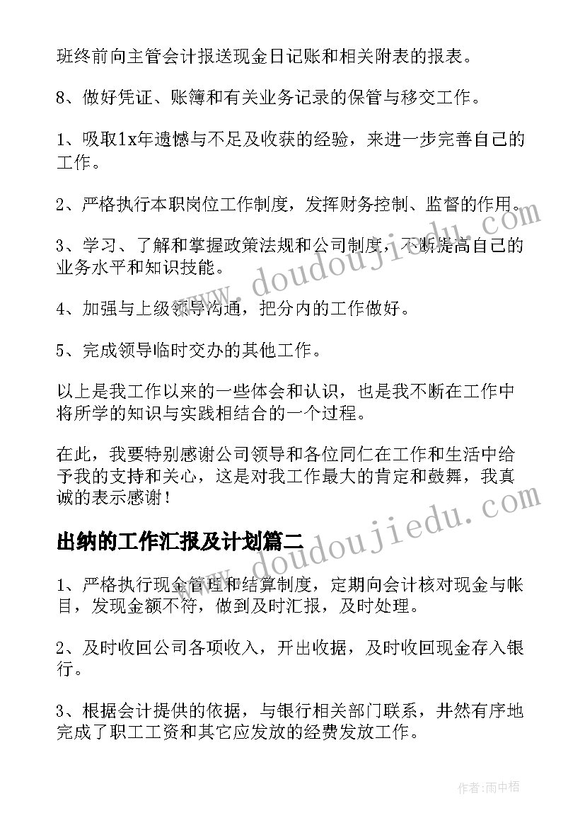 2023年出纳的工作汇报及计划(大全5篇)