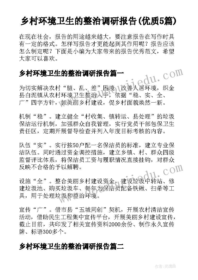 乡村环境卫生的整治调研报告(优质5篇)