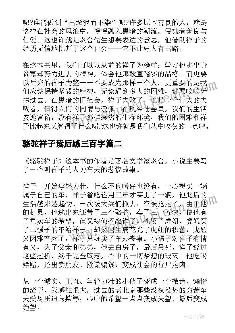 最新骆驼祥子读后感三百字(优秀8篇)