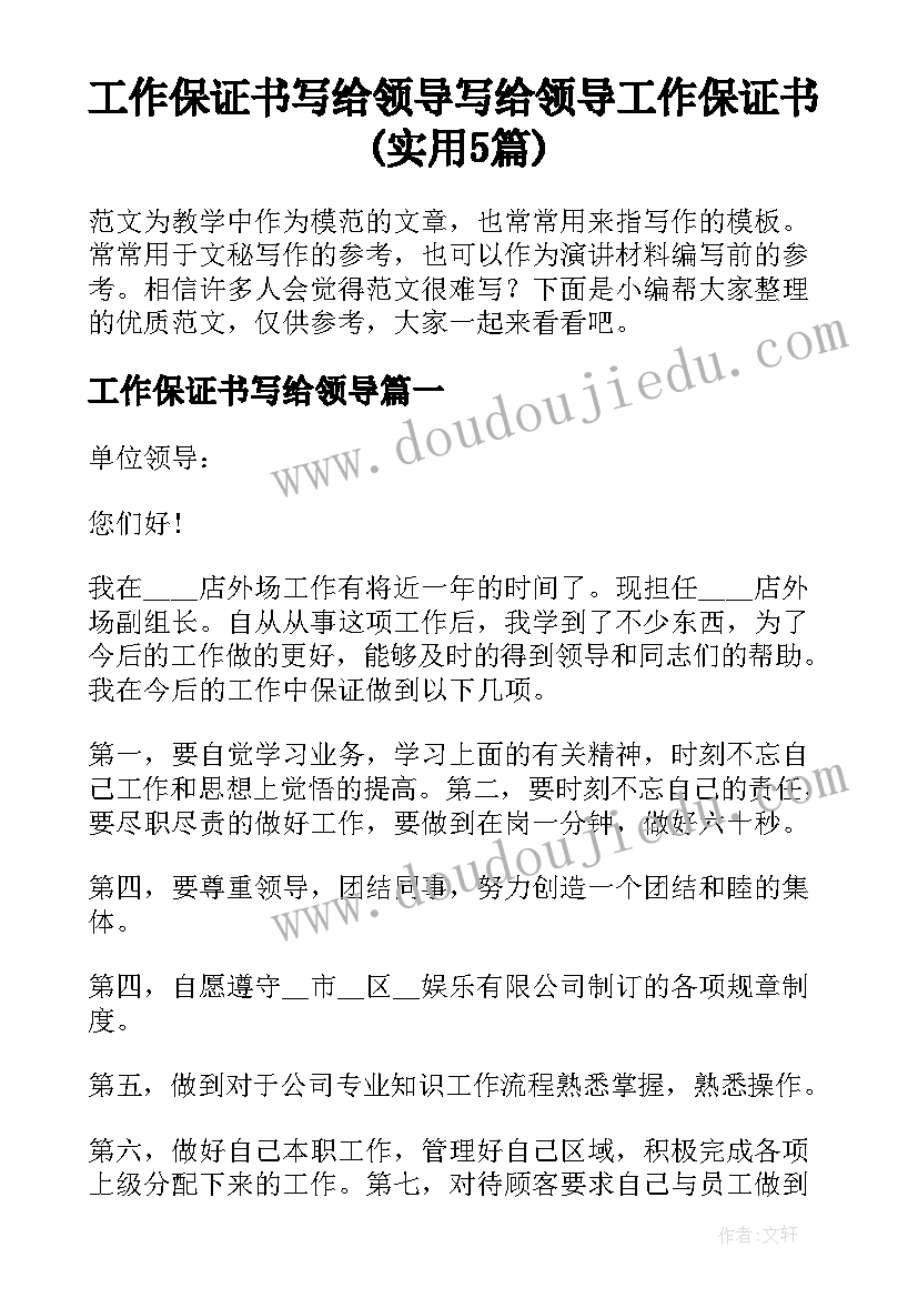 工作保证书写给领导 写给领导工作保证书(实用5篇)