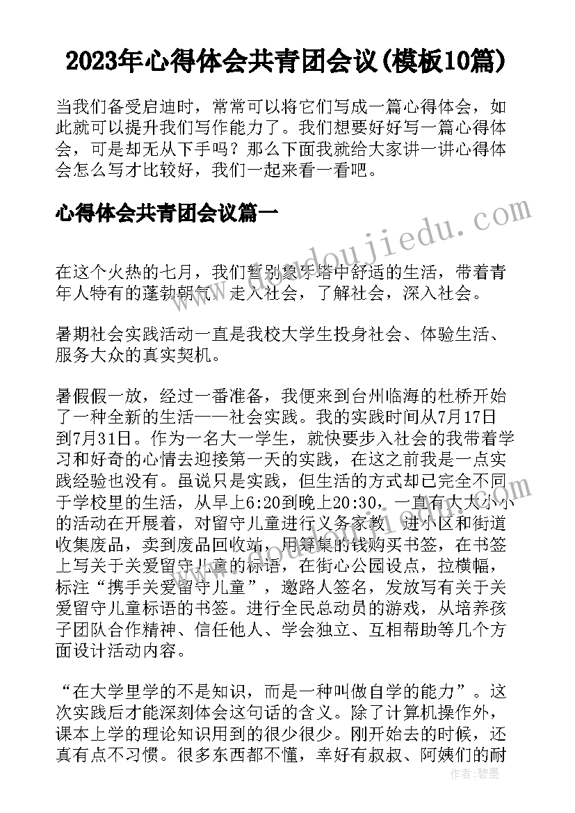 2023年心得体会共青团会议(模板10篇)