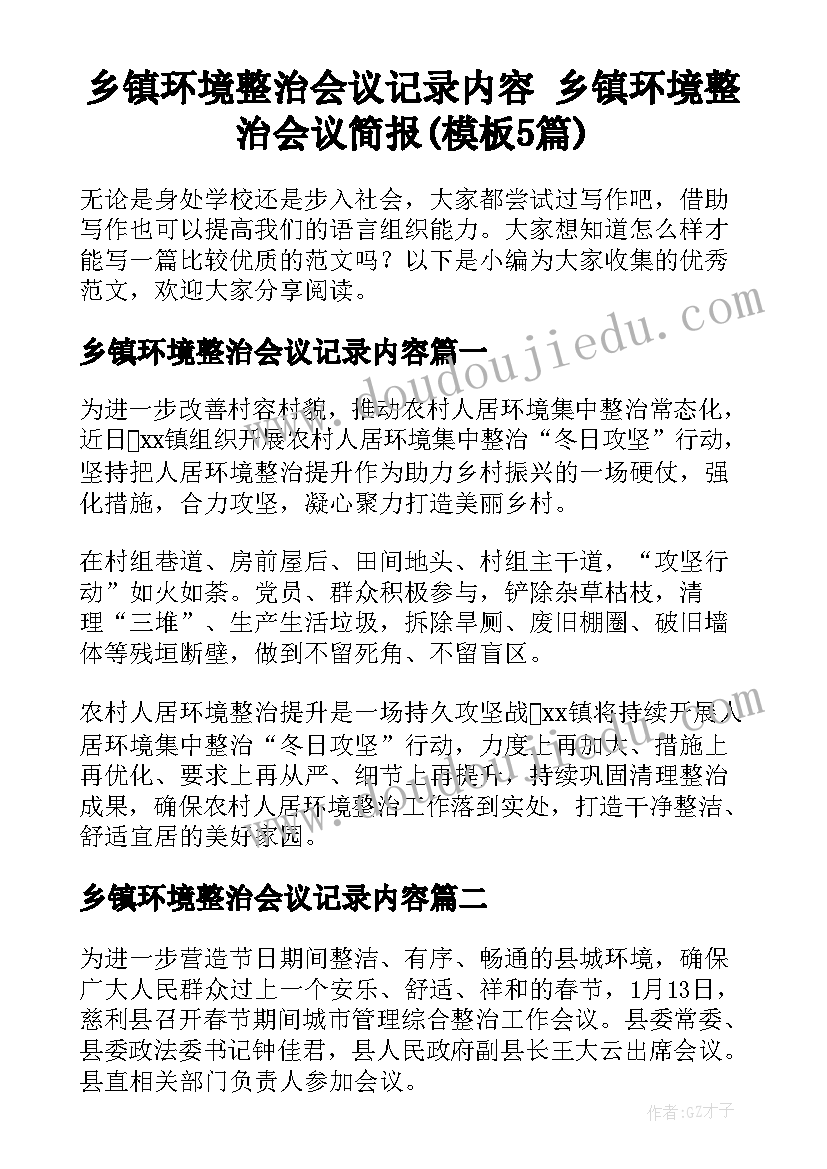 乡镇环境整治会议记录内容 乡镇环境整治会议简报(模板5篇)