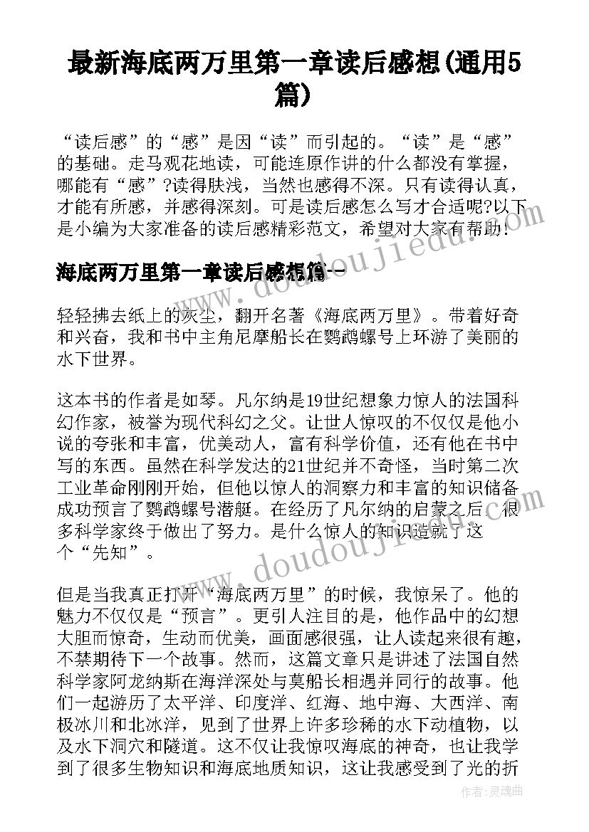 最新海底两万里第一章读后感想(通用5篇)