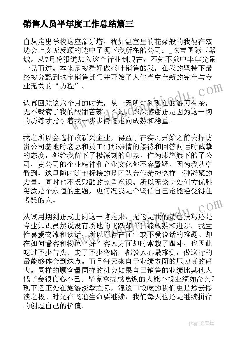 2023年销售人员半年度工作总结(模板6篇)