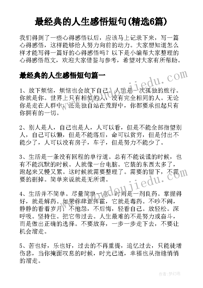 最经典的人生感悟短句(精选6篇)