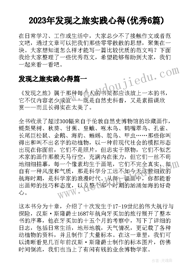 2023年发现之旅实践心得(优秀6篇)