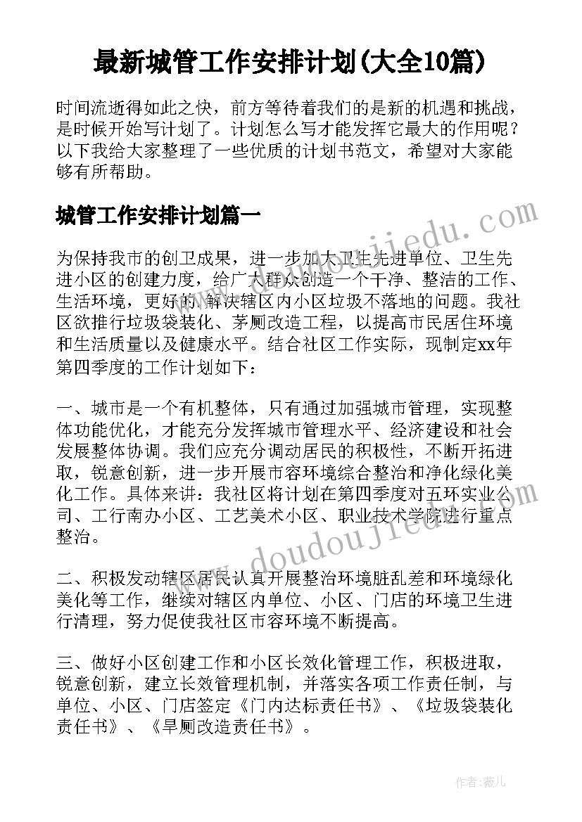 最新城管工作安排计划(大全10篇)