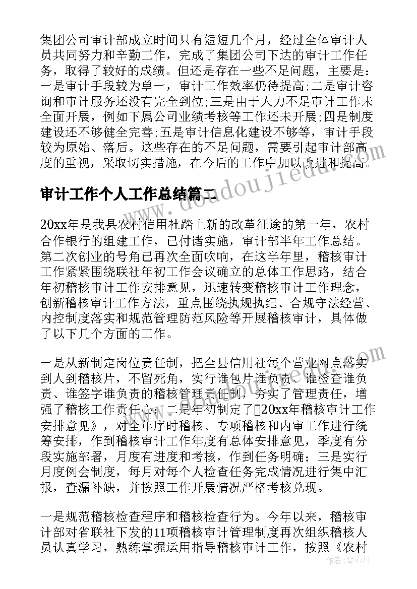 审计工作个人工作总结(模板9篇)