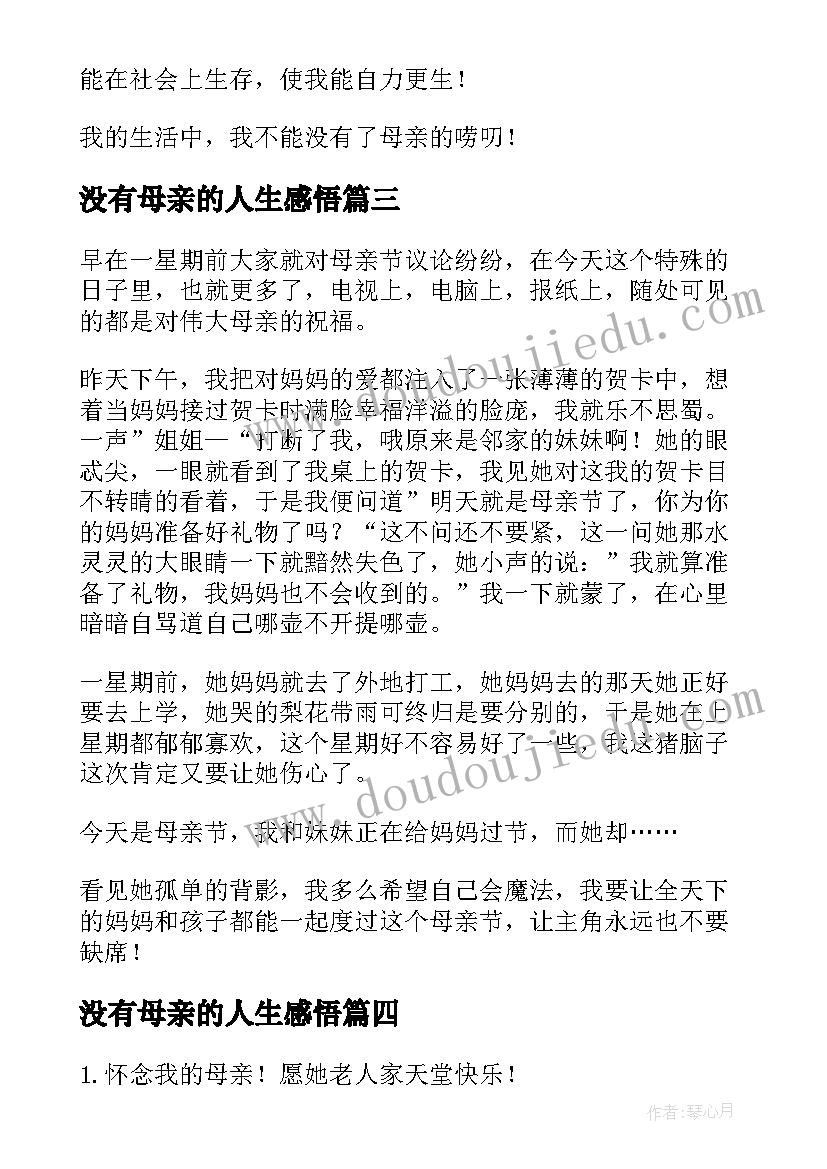 2023年没有母亲的人生感悟(大全7篇)