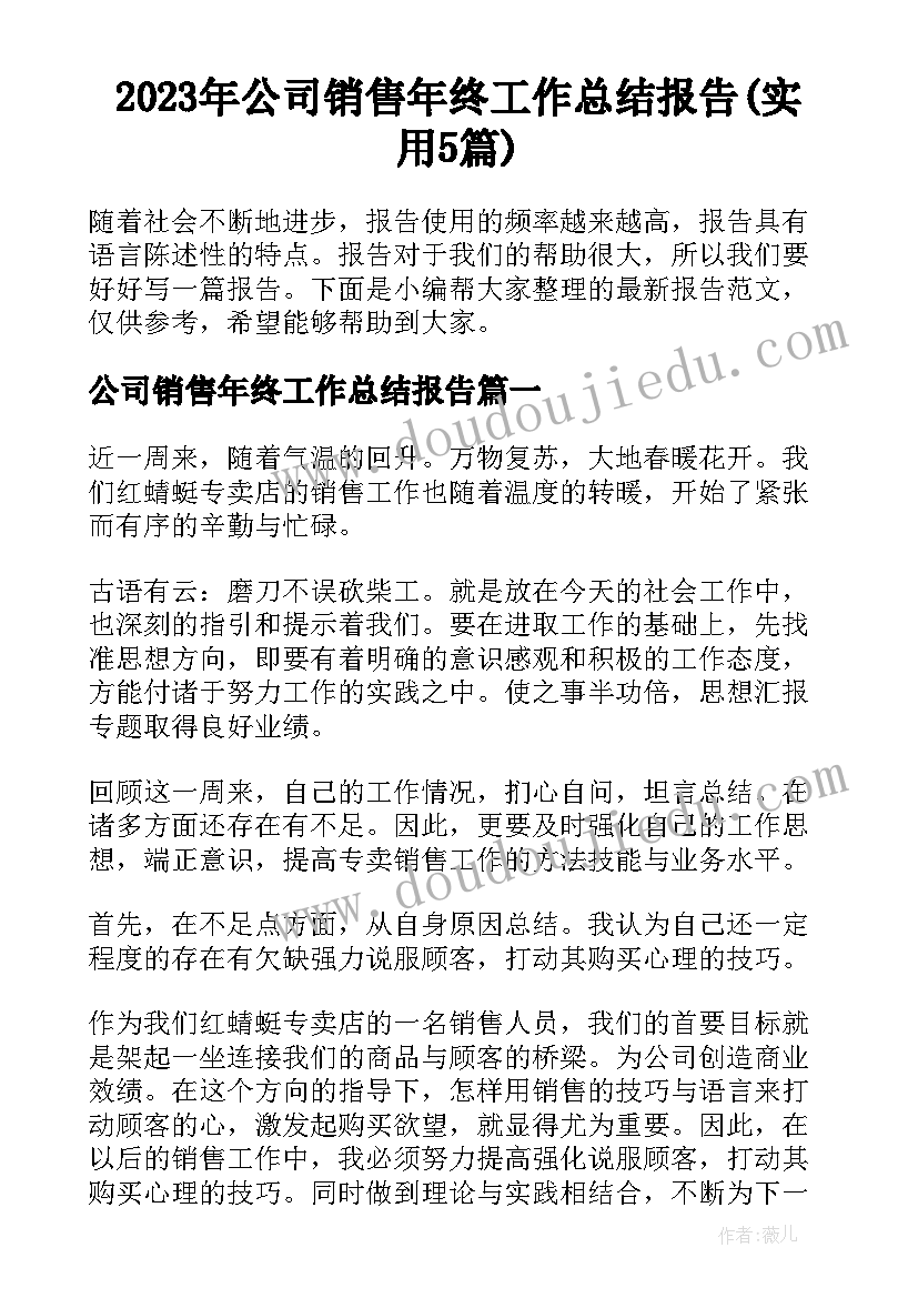 2023年公司销售年终工作总结报告(实用5篇)