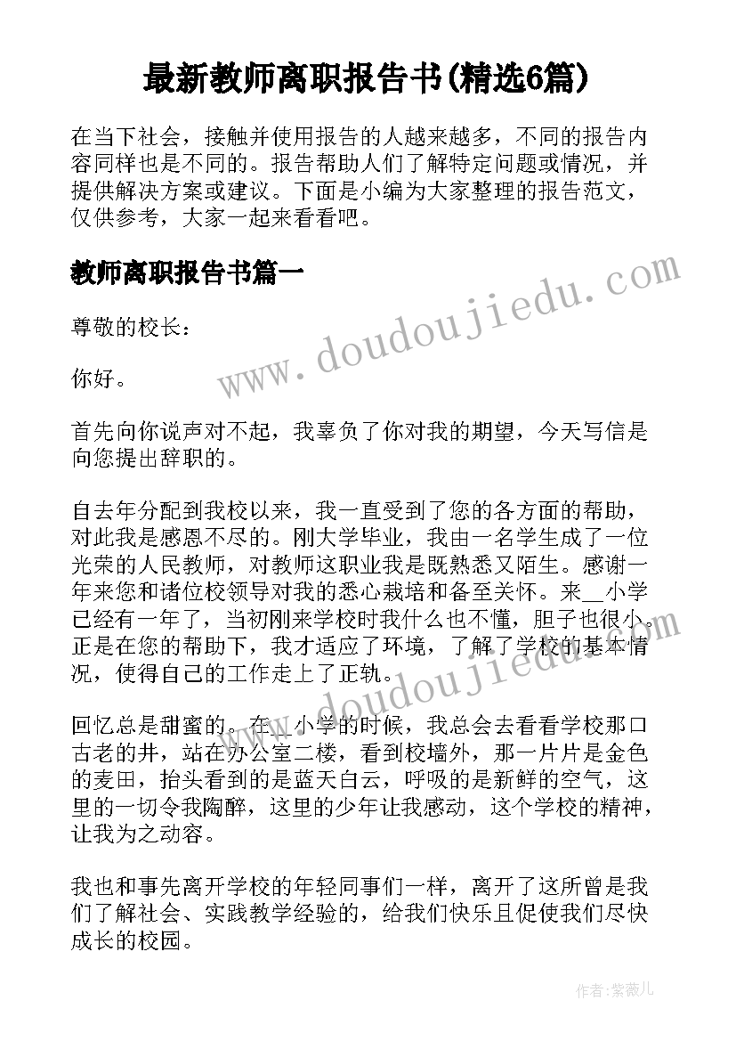 最新教师离职报告书(精选6篇)