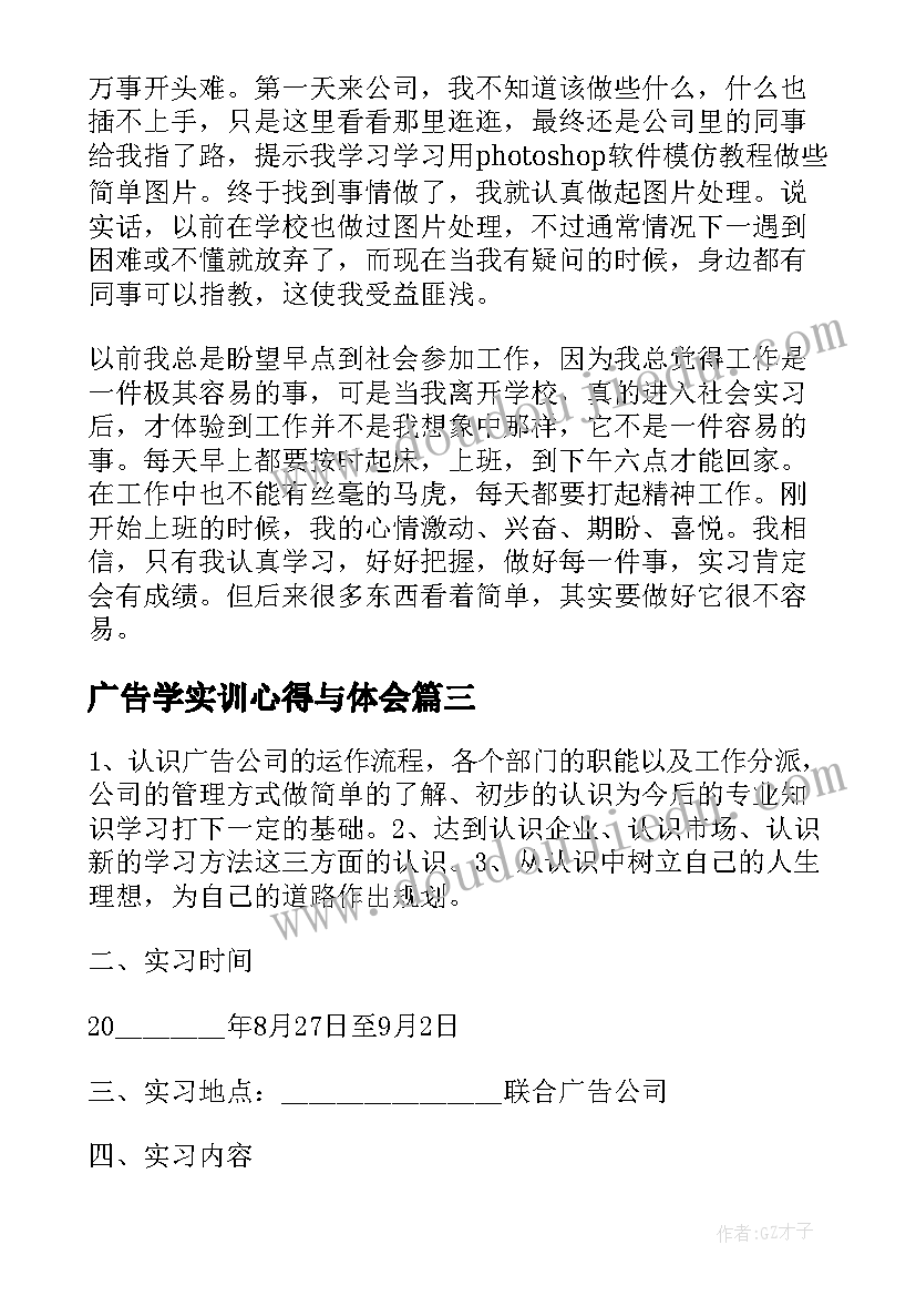 2023年广告学实训心得与体会 广告传媒公司实习心得体会(大全8篇)