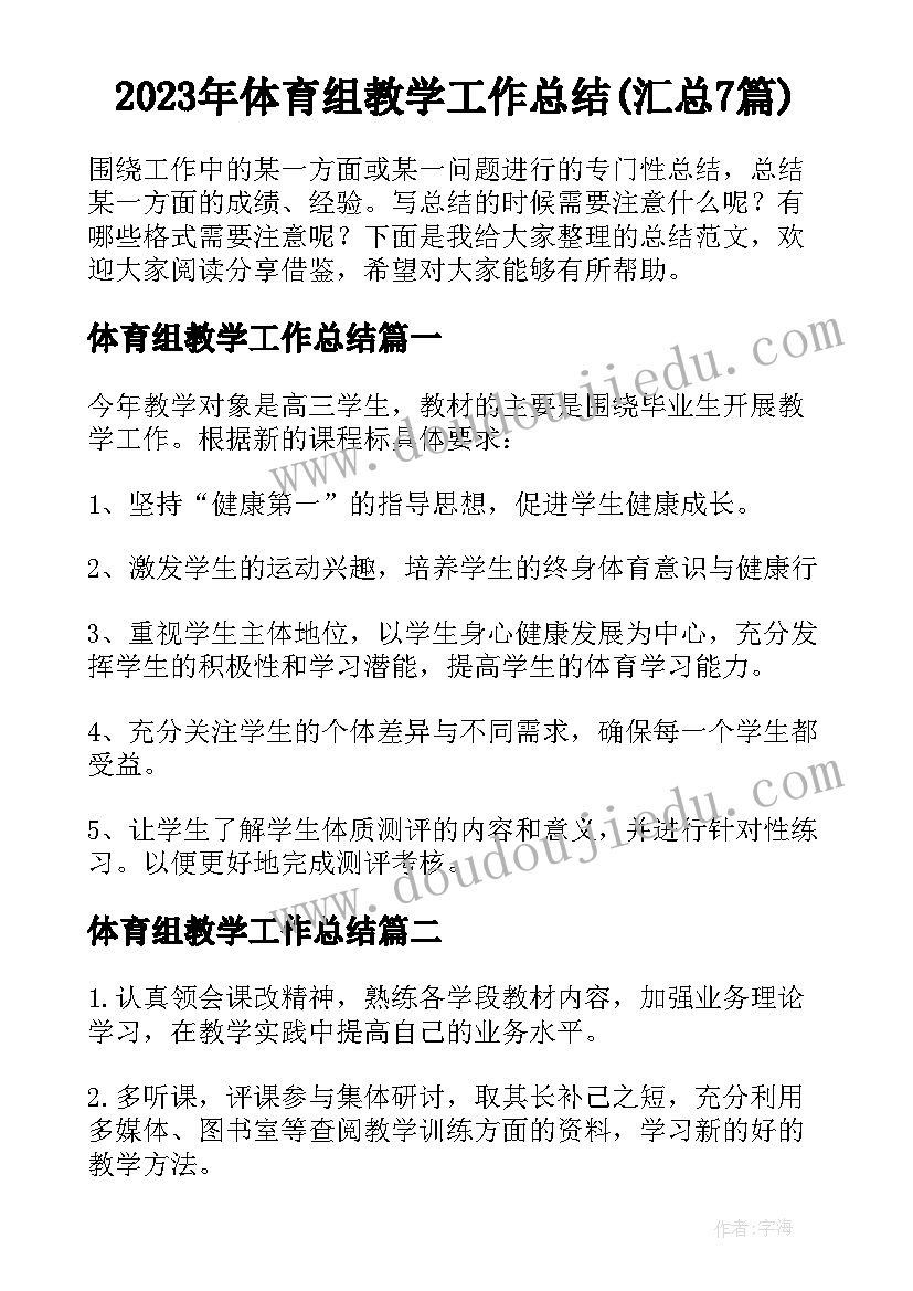 2023年体育组教学工作总结(汇总7篇)