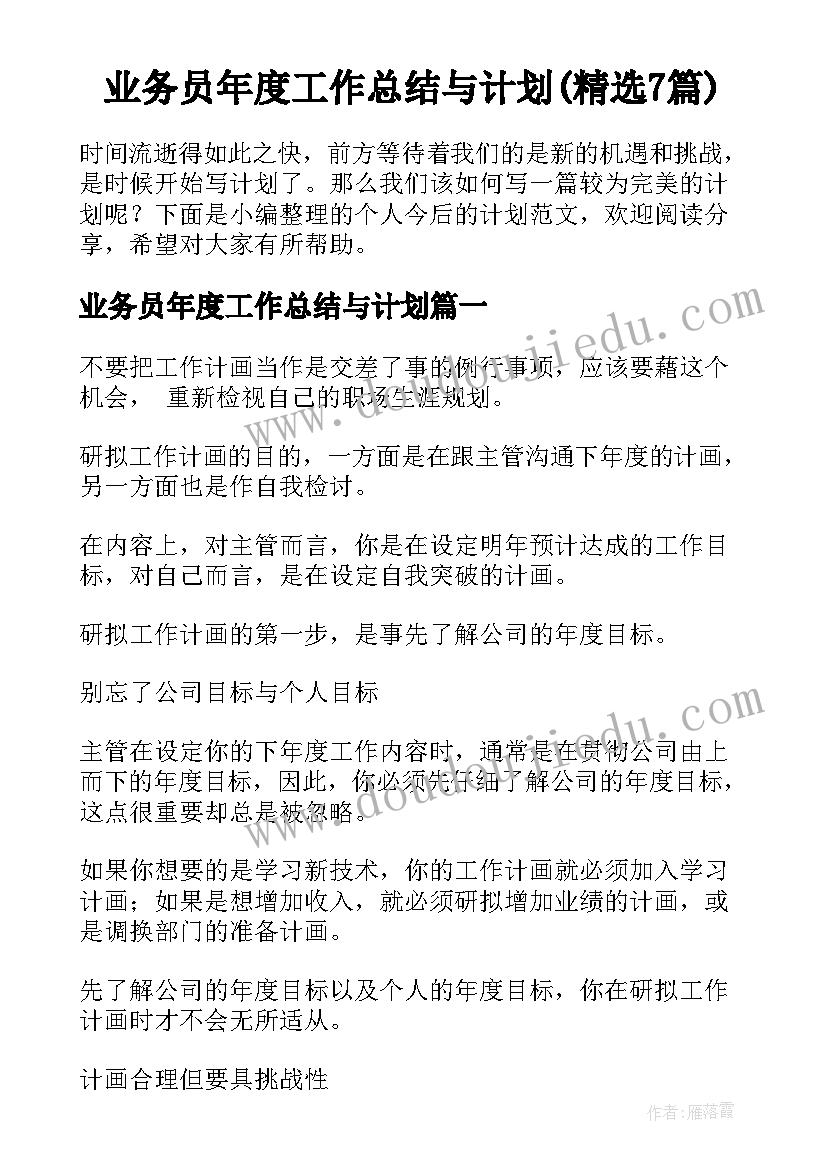 业务员年度工作总结与计划(精选7篇)