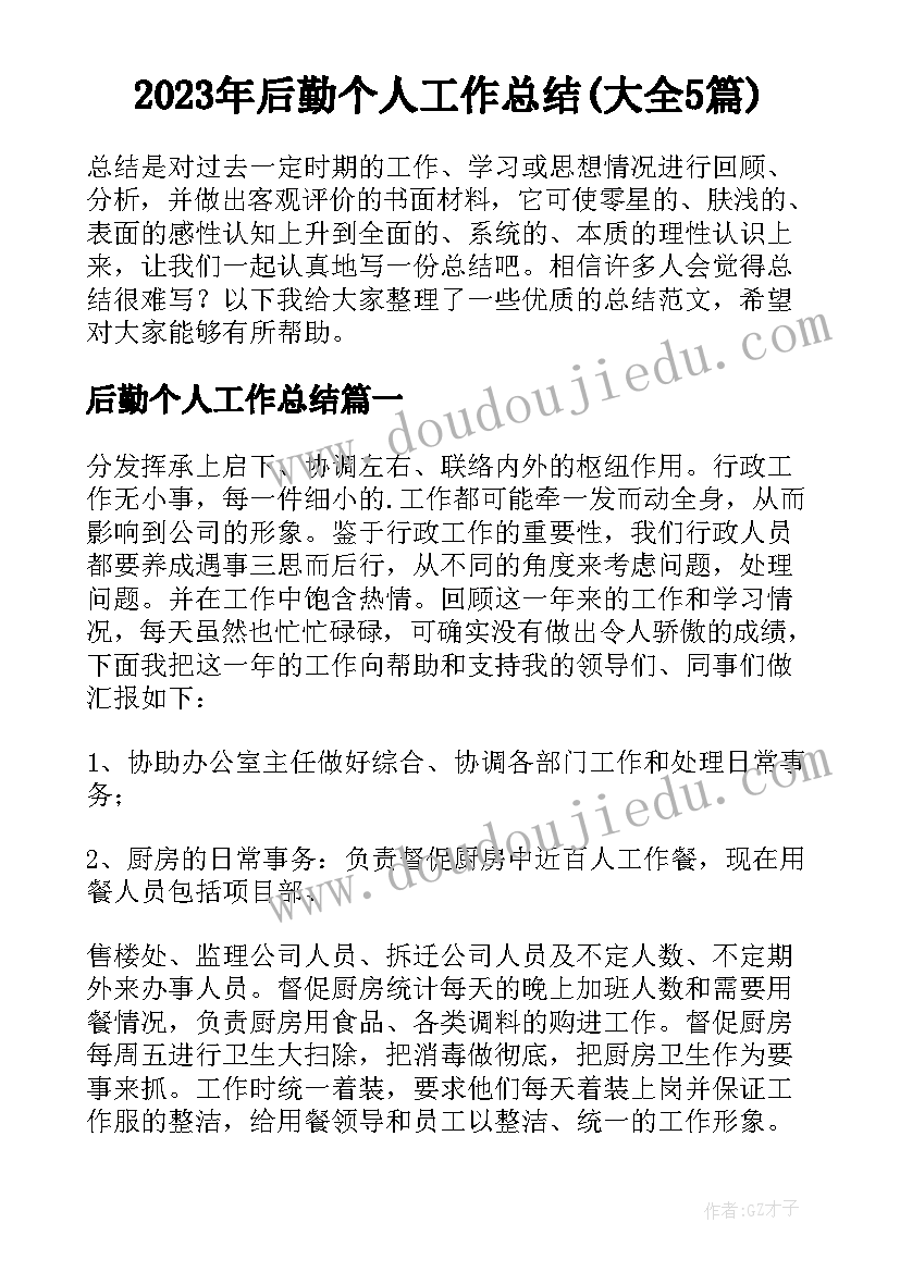 2023年后勤个人工作总结(大全5篇)