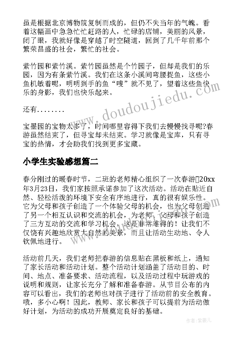 2023年小学生实验感想 小学生春游活动感想(实用5篇)