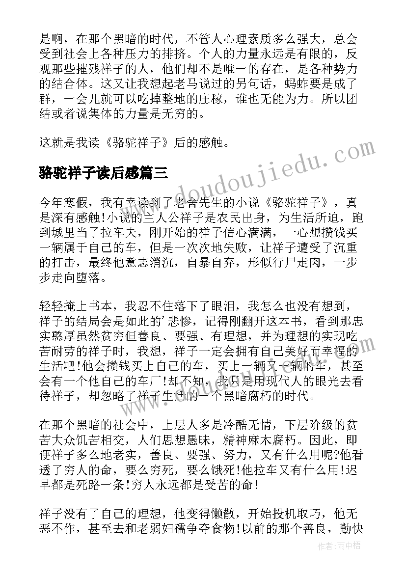 骆驼祥子读后感(实用8篇)