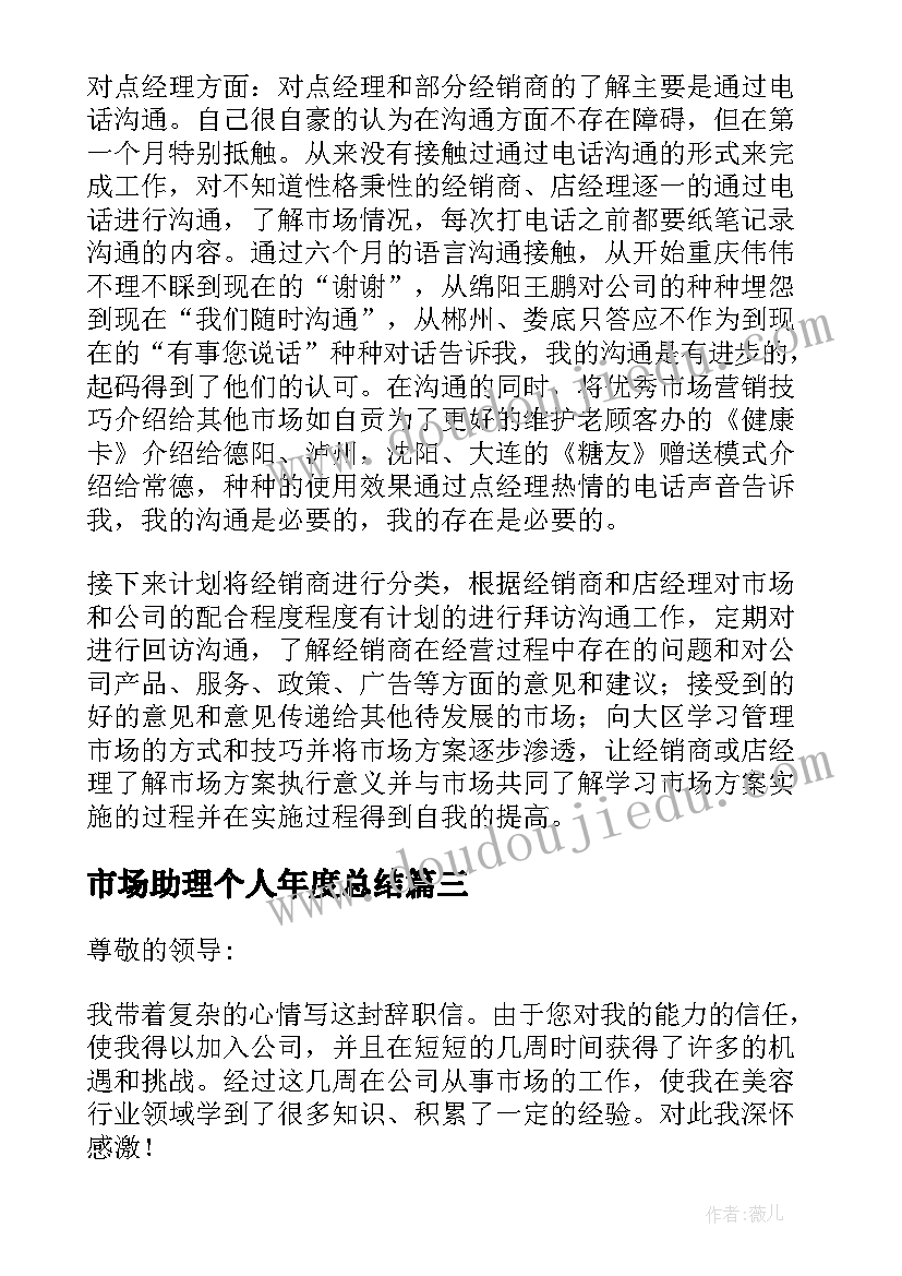 2023年市场助理个人年度总结(优质6篇)