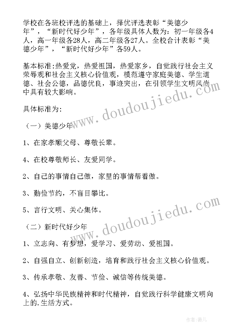 最新小学美德少年评比方案 美德少年评选活动方案(通用5篇)