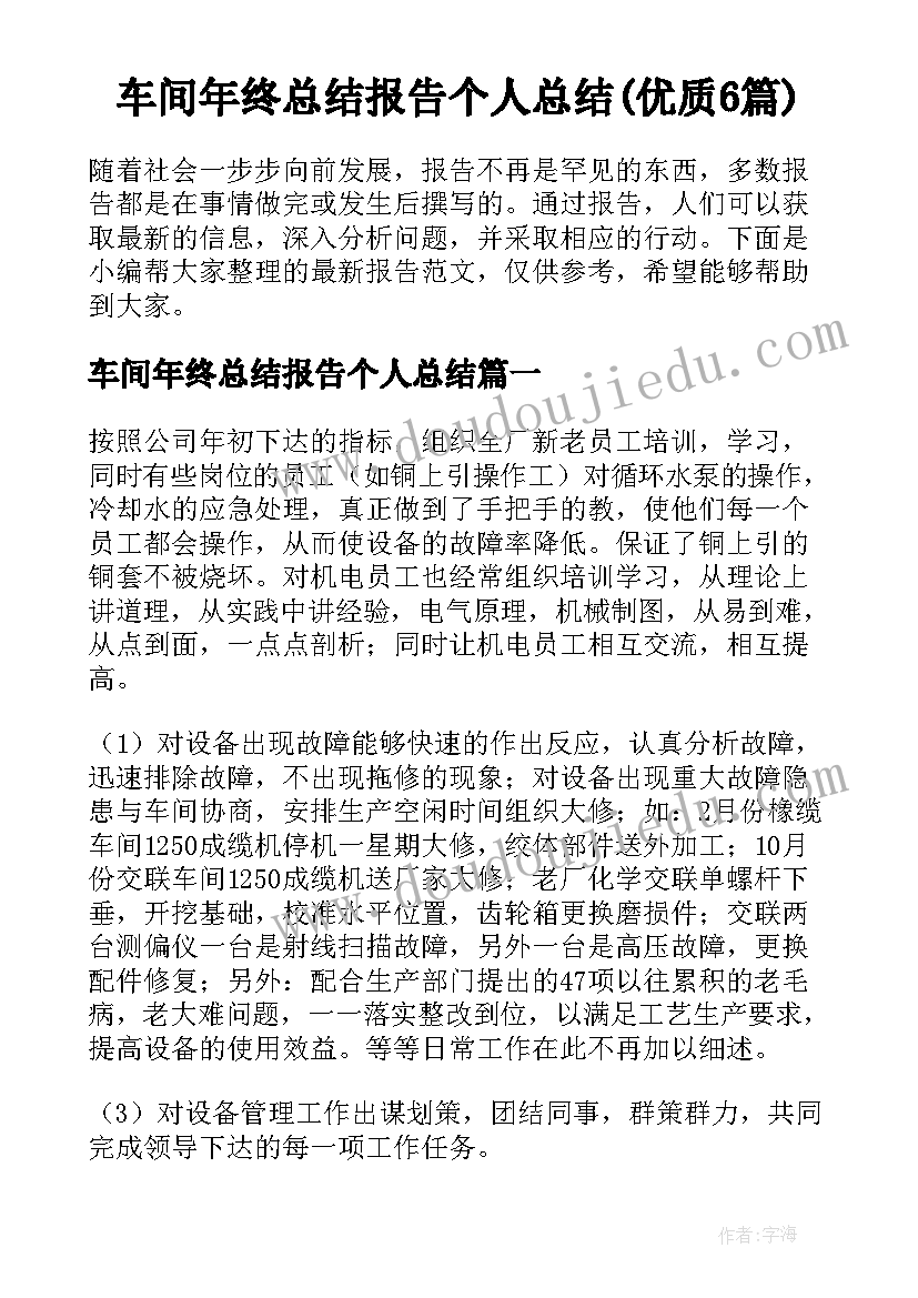 车间年终总结报告个人总结(优质6篇)