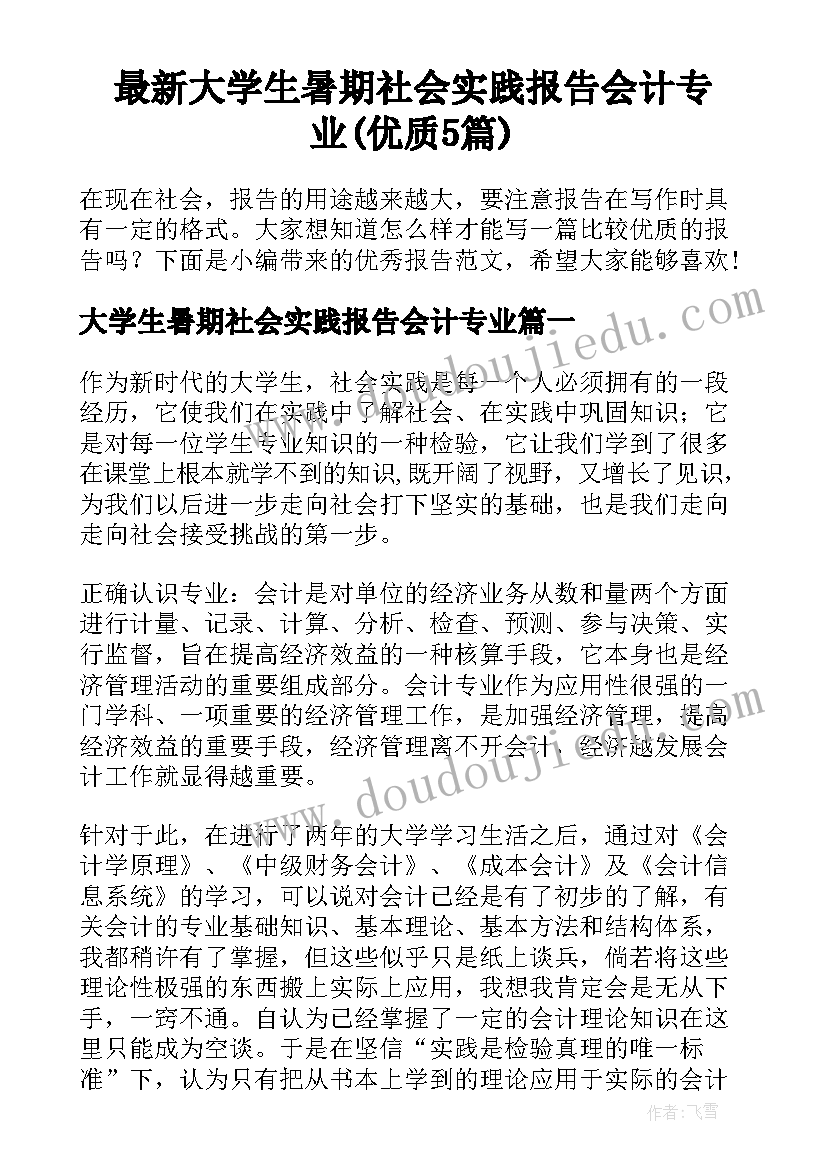 最新大学生暑期社会实践报告会计专业(优质5篇)