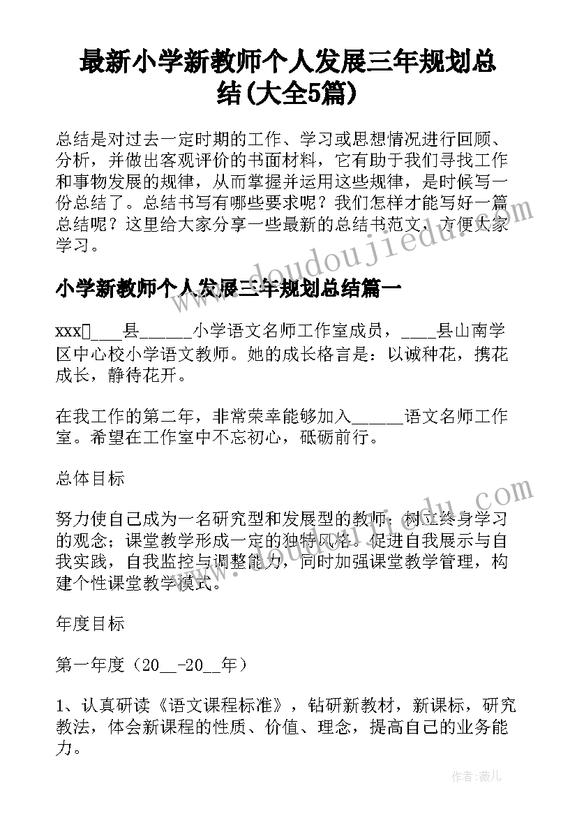 最新小学新教师个人发展三年规划总结(大全5篇)