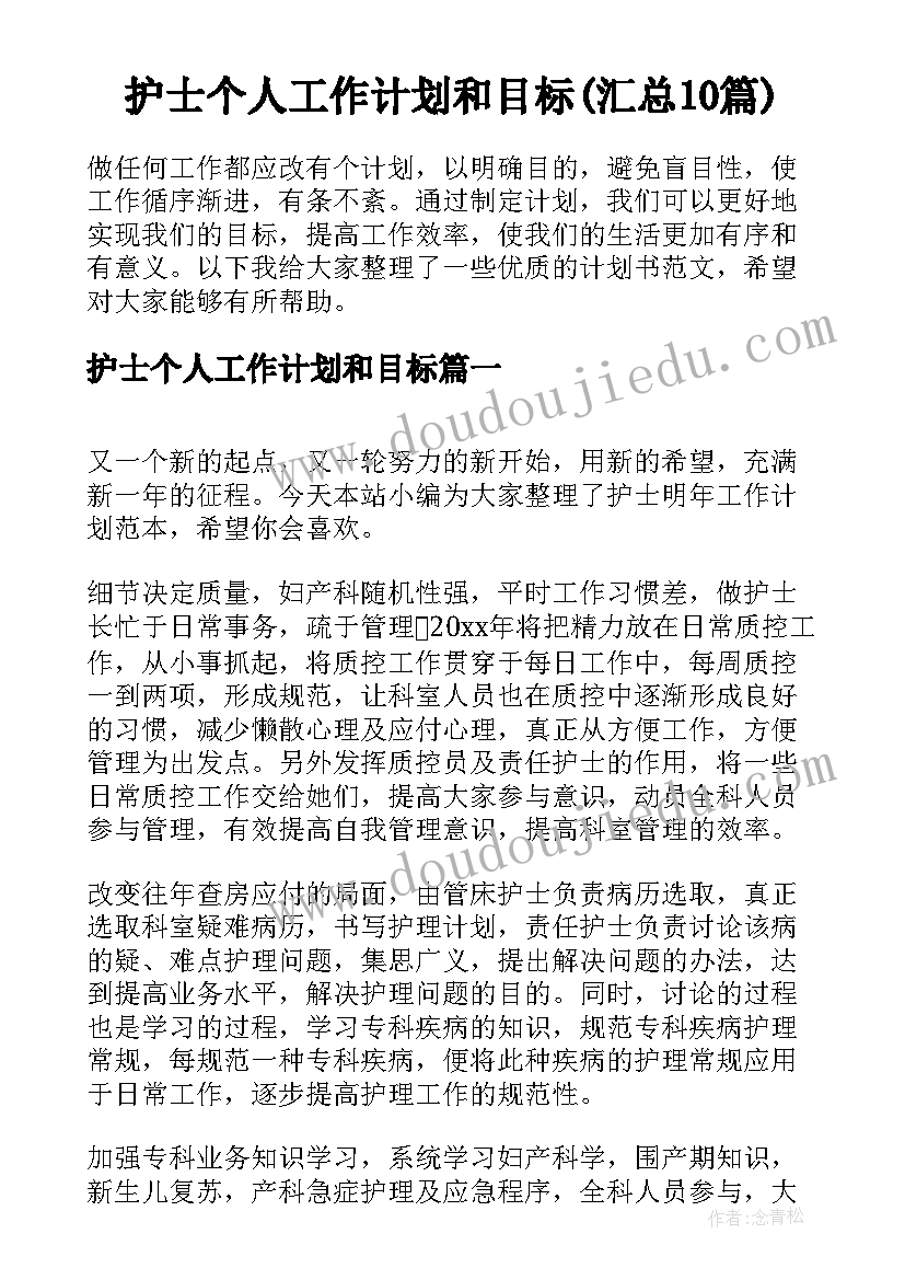 护士个人工作计划和目标(汇总10篇)