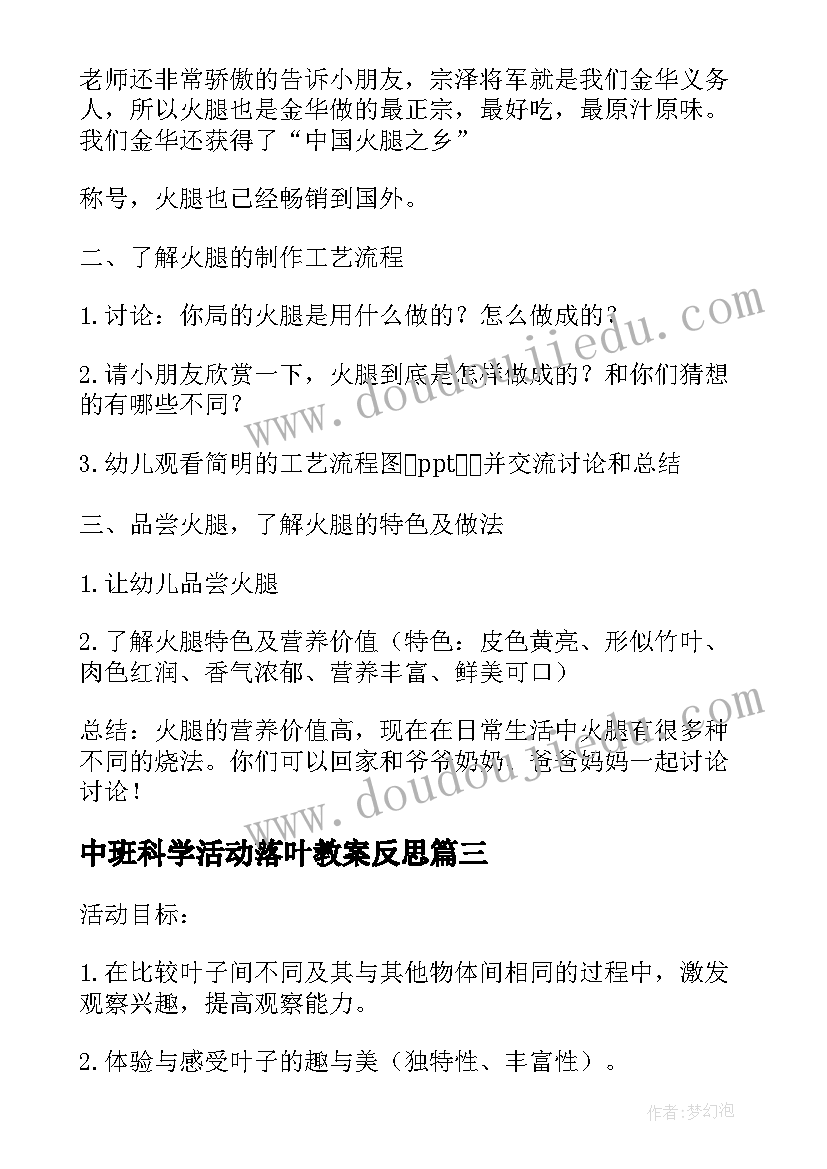 中班科学活动落叶教案反思(模板9篇)