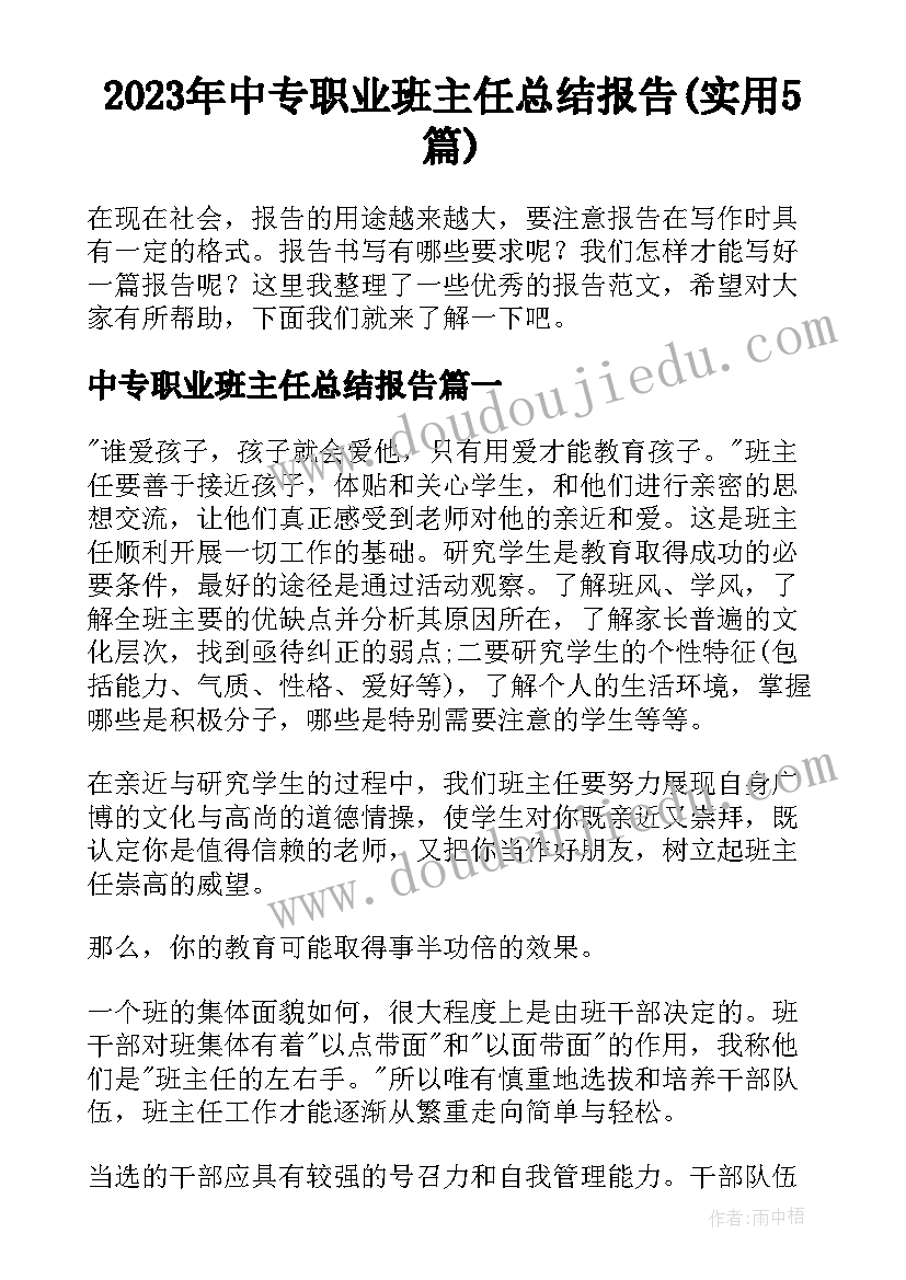 2023年中专职业班主任总结报告(实用5篇)