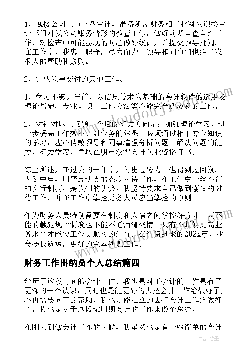 2023年财务工作出纳员个人总结(优秀9篇)