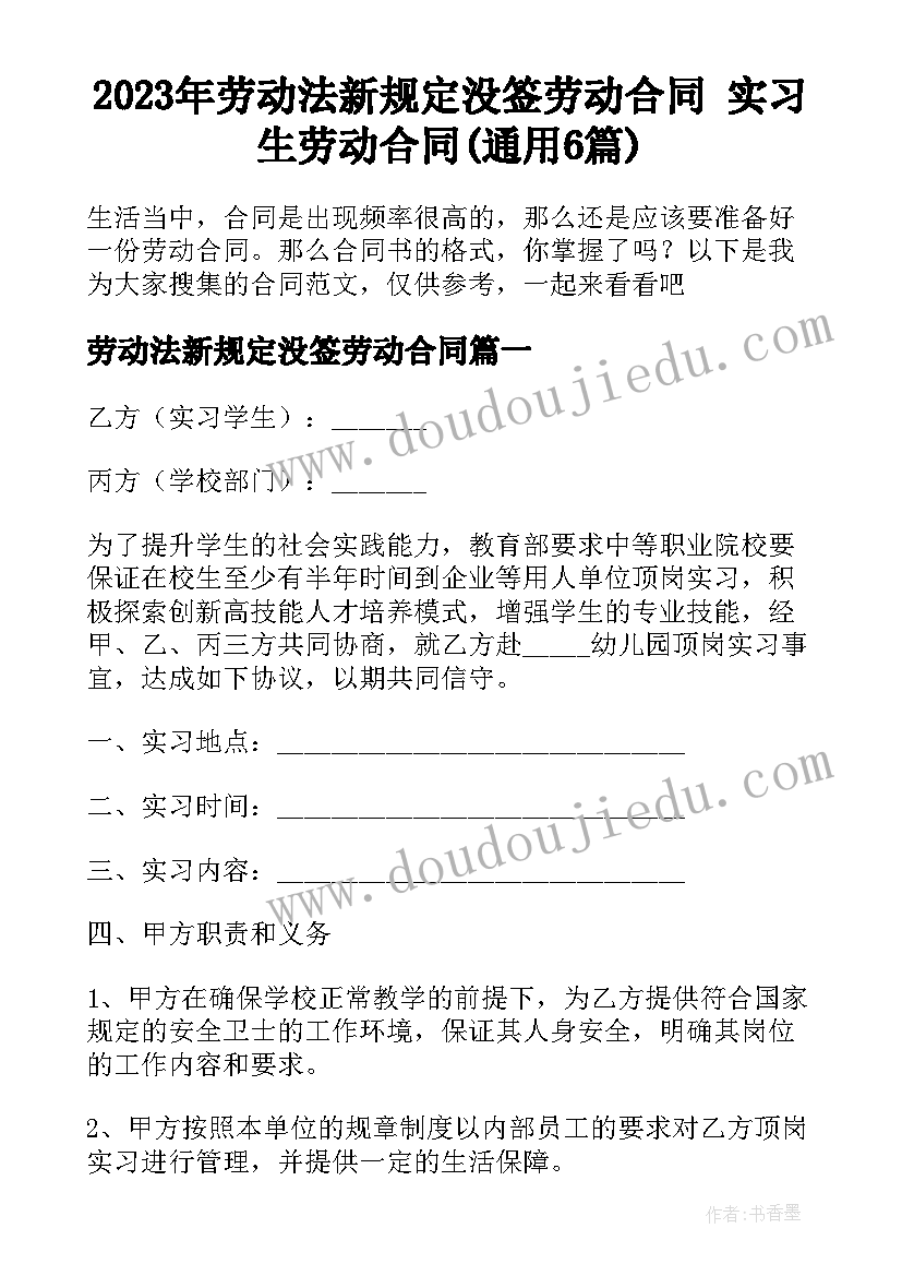 2023年劳动法新规定没签劳动合同 实习生劳动合同(通用6篇)