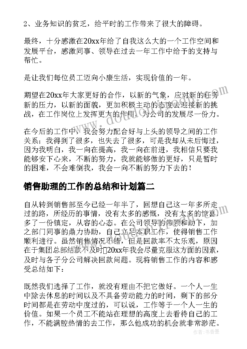 2023年销售助理的工作的总结和计划 销售助理工作总结(模板8篇)