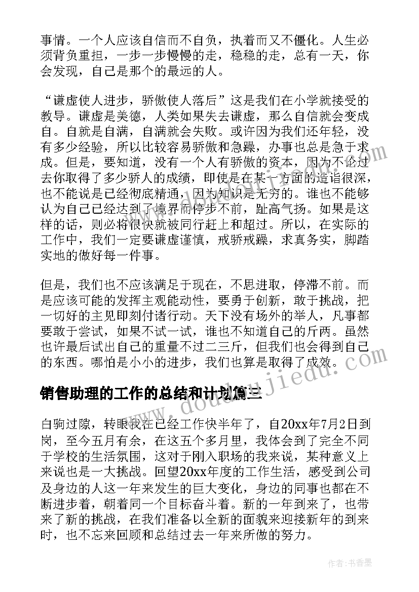 2023年销售助理的工作的总结和计划 销售助理工作总结(模板8篇)