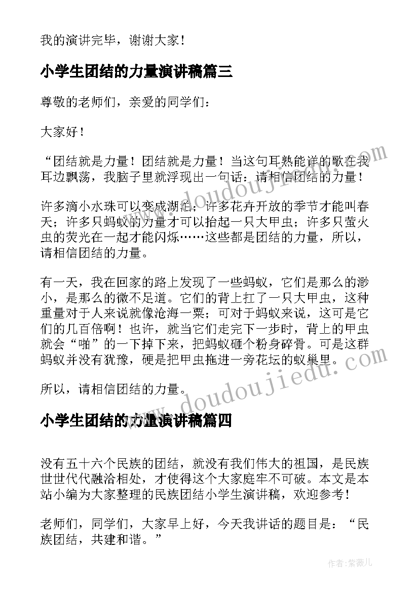 小学生团结的力量演讲稿 小学生民族团结演讲稿(精选10篇)