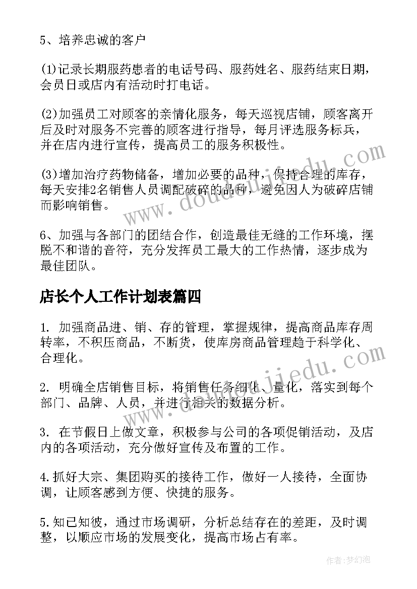 2023年店长个人工作计划表(精选5篇)